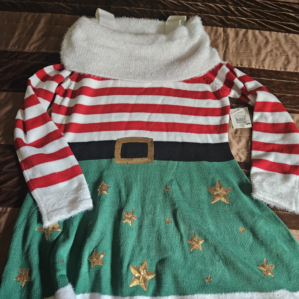 Holiday Time Festive Striped Dress With Leggings